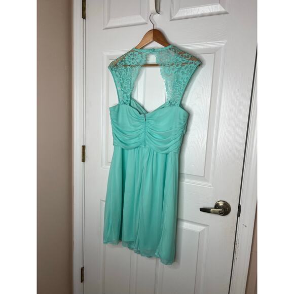 Scarlett Women's Mint Dress Lace Detail Sleeves Pleated Bridesmaid Size 16 - Picture 9 of 15